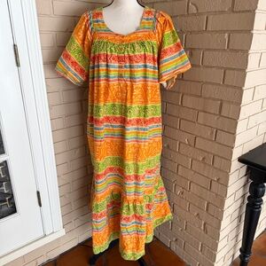 Vtg Phases Women’s House Patio Maxi Dress Floral Tribal 100% Cotton Summer Small